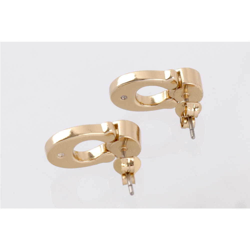 【COACH】琺瑯 C Logo及水鑽針式耳環(金色/黑色) CO237 GDBK