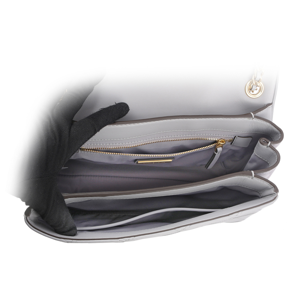 【TORY BURCH】Fleming 縫線納帕皮革翻蓋二用包(海灣灰) 137301 029