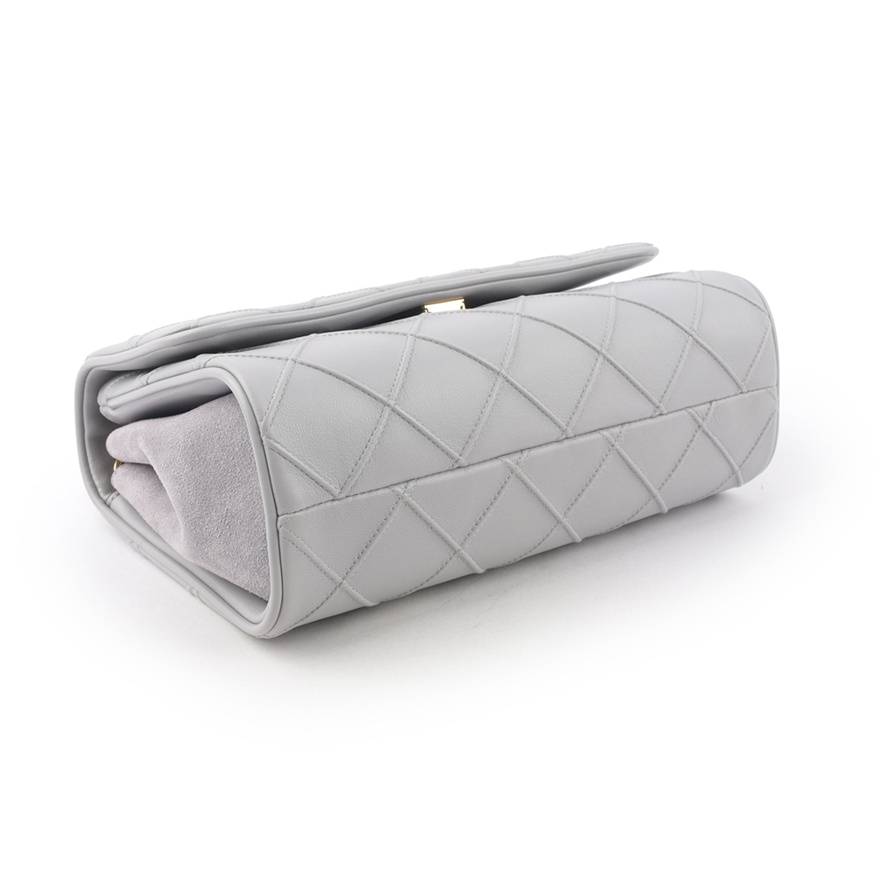 【TORY BURCH】Fleming 縫線納帕皮革翻蓋二用包(海灣灰) 137301 029