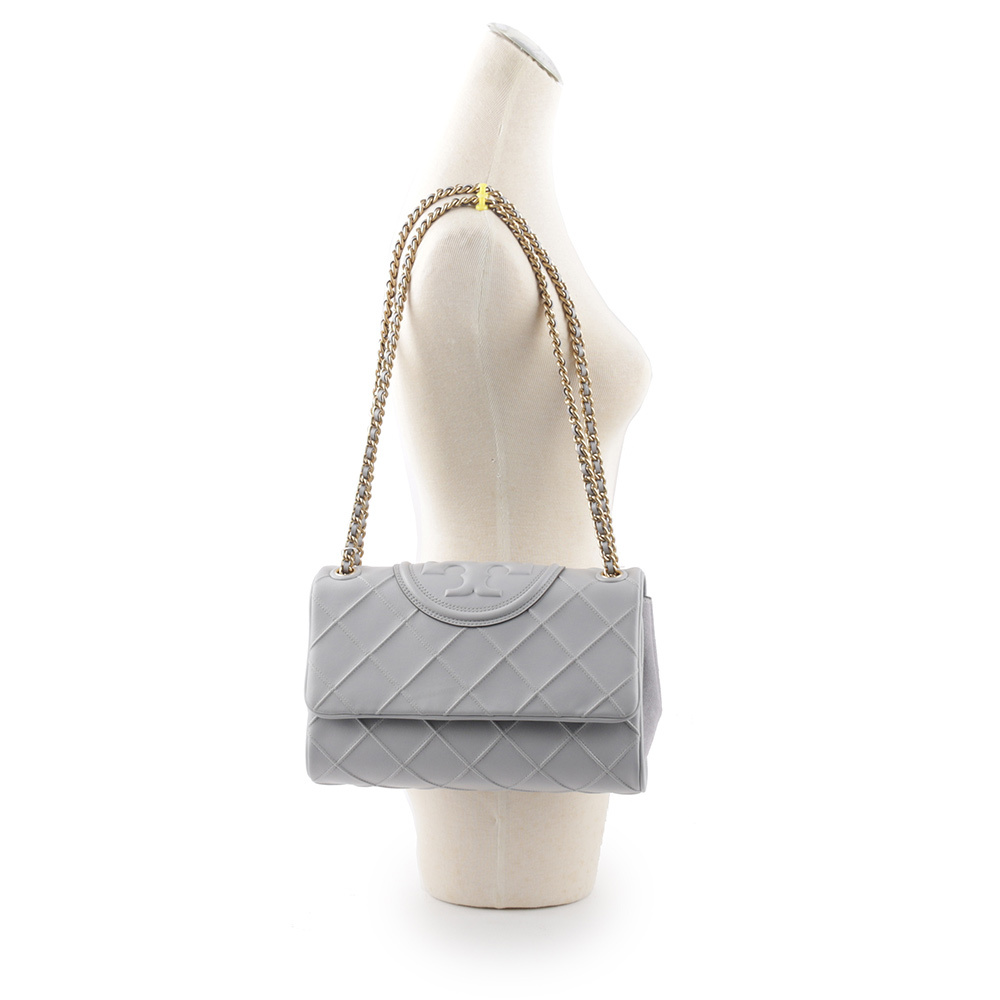 【TORY BURCH】Fleming 縫線納帕皮革翻蓋二用包(海灣灰) 137301 029