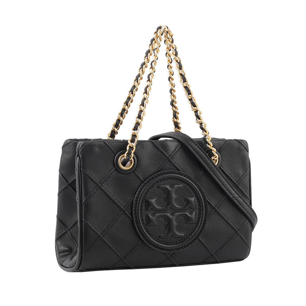 【TORY BURCH】Fleming 納帕皮革手提/斜背迷你二用托特包(黑色) 152334 001