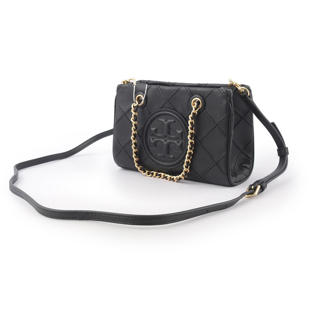 【TORY BURCH】Fleming 納帕皮革手提/斜背迷你二用托特包(黑色) 152334 001