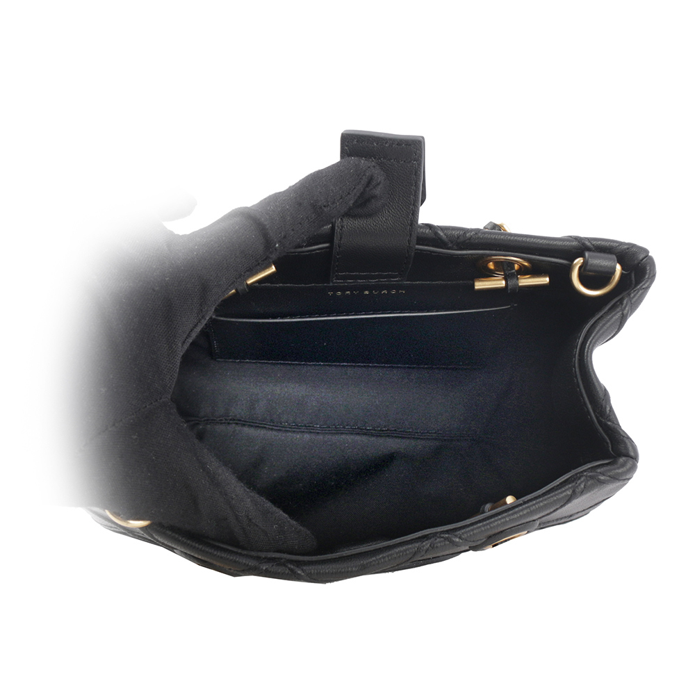 【TORY BURCH】Fleming 納帕皮革手提/斜背迷你二用托特包(黑色) 152334 001