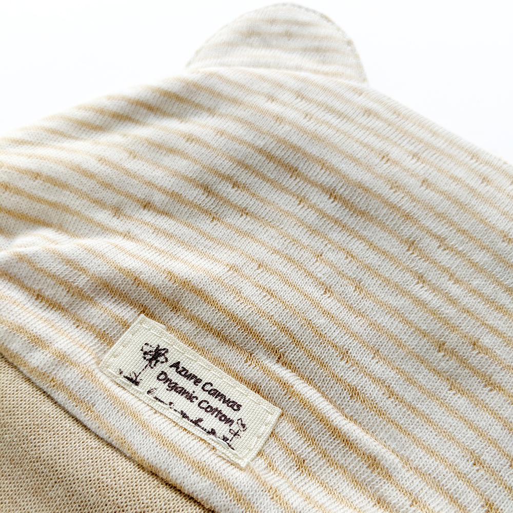 有機棉嬰兒雙層彩小熊帽-褐條NB | 藍天畫布有機棉