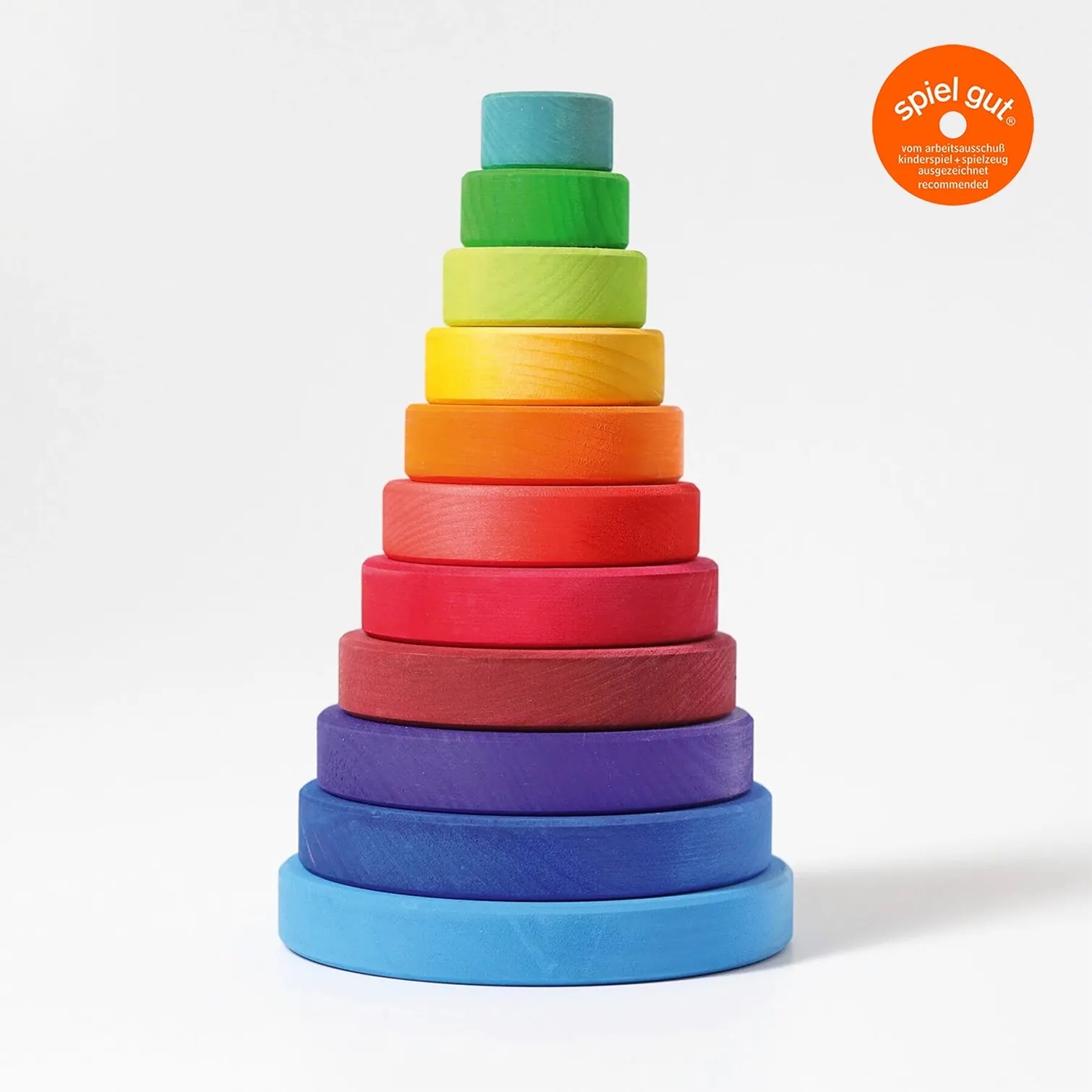 【德國 Grimm's 開放式多彩積木】彩虹圓錐塔