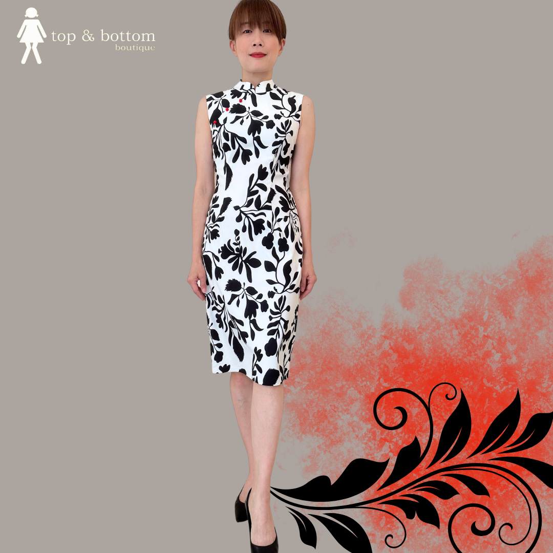 2 TONE FLORAL ART CHEONGSAM DRESS