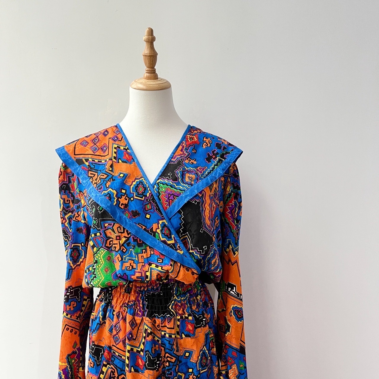 80s Diane Freis 香港製電子遊戲感長袖連身裙