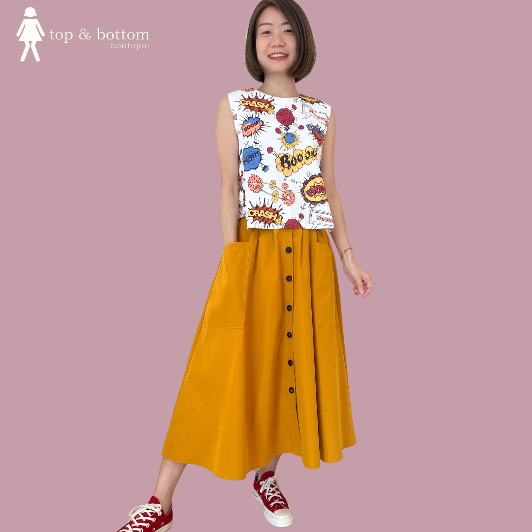 SOLID COMIC PRINTED SQUARE BLOUSE