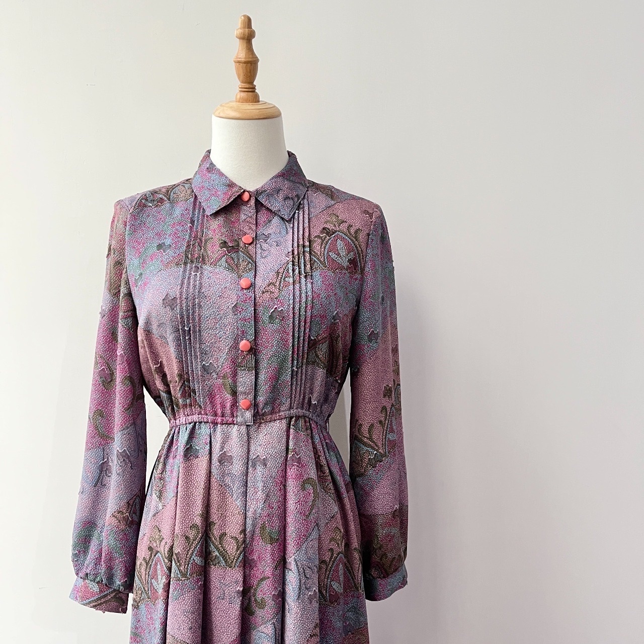 日本製夢幻紫色迷宮感長袖連身裙