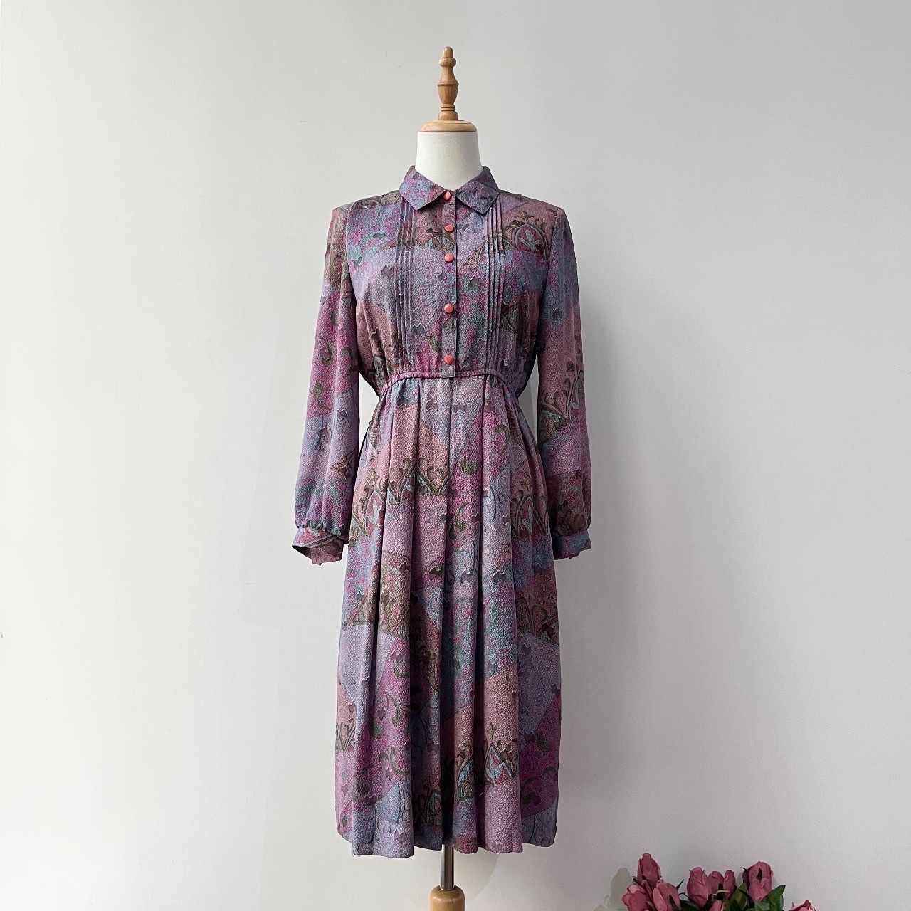 日本製夢幻紫色迷宮感長袖連身裙