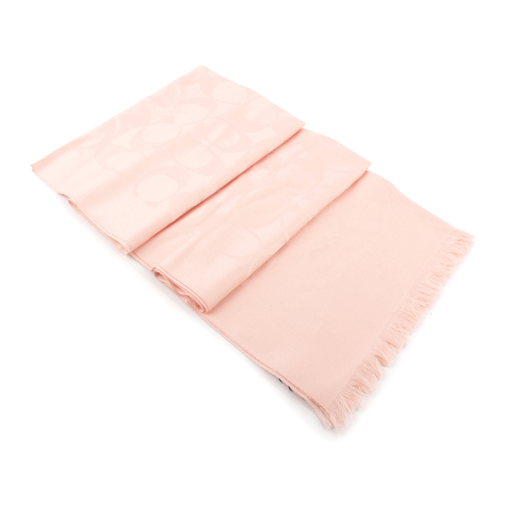 【COACH】滿版CC Logo 及素色羊毛混絲雙面可用圍巾(腮紅粉) CB700 EZM