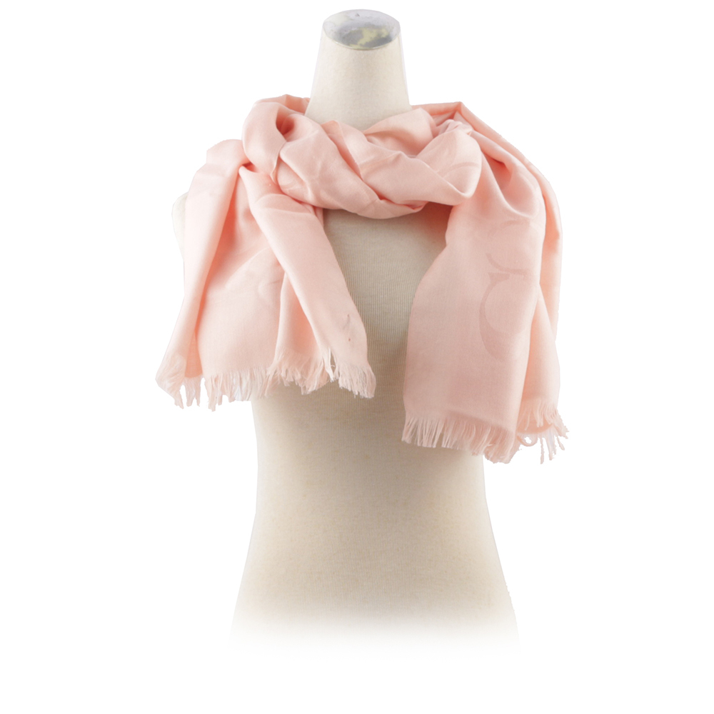 【COACH】滿版CC Logo 及素色羊毛混絲雙面可用圍巾(腮紅粉) CB700 EZM