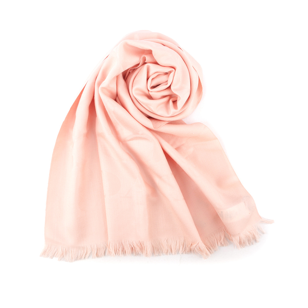 【COACH】滿版CC Logo 及素色羊毛混絲雙面可用圍巾(腮紅粉) CB700 EZM