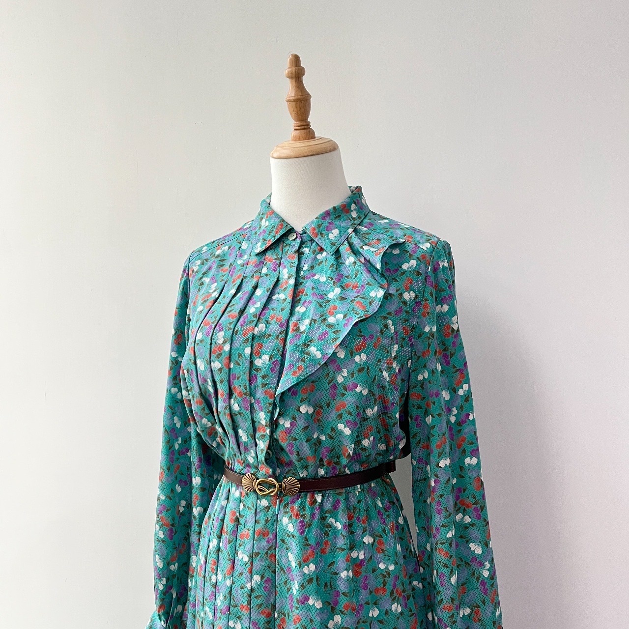 Remalon 孔雀藍綠色心形葉連身裙