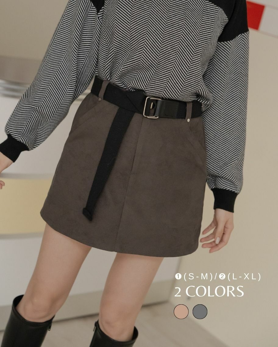 超強收跨燈心絨短裙(附腰帶)