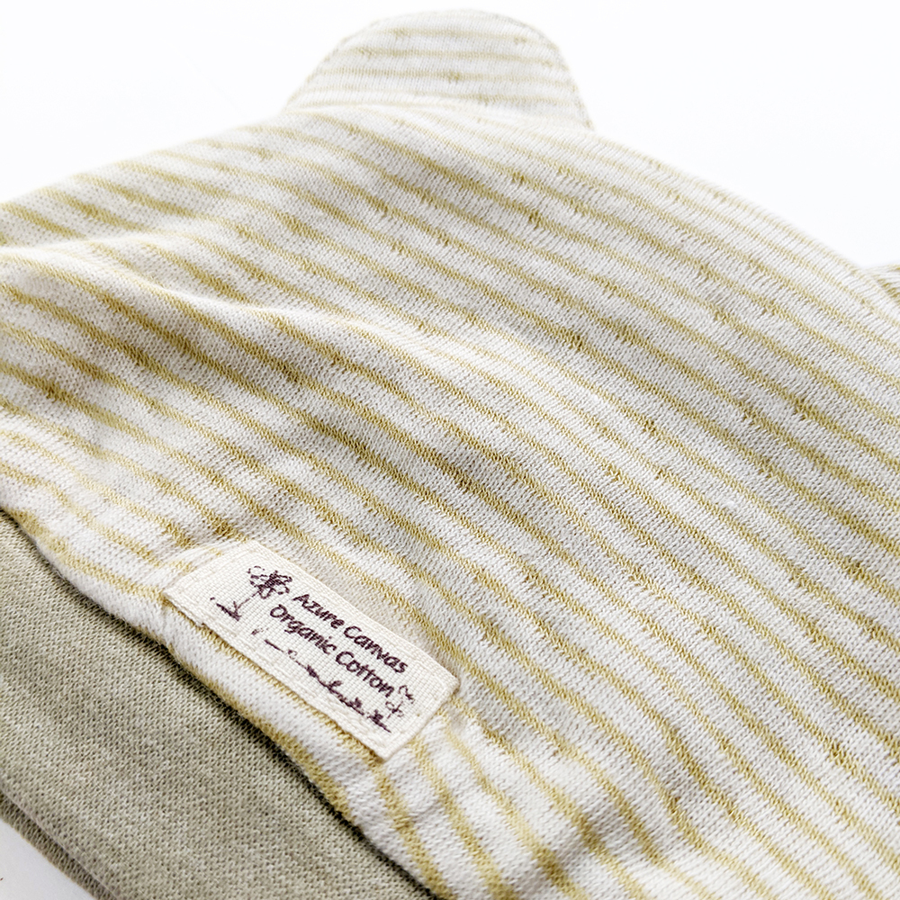 有機棉嬰兒雙層彩小熊帽-綠條NB | 藍天畫布有機棉