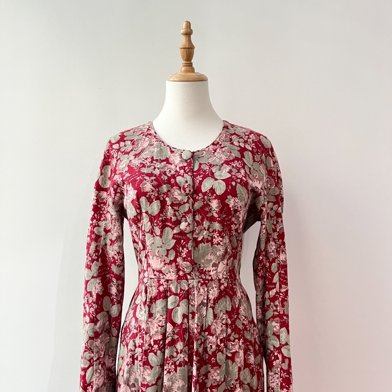 1980s Laura Ashley 英國製紅色大花連身裙