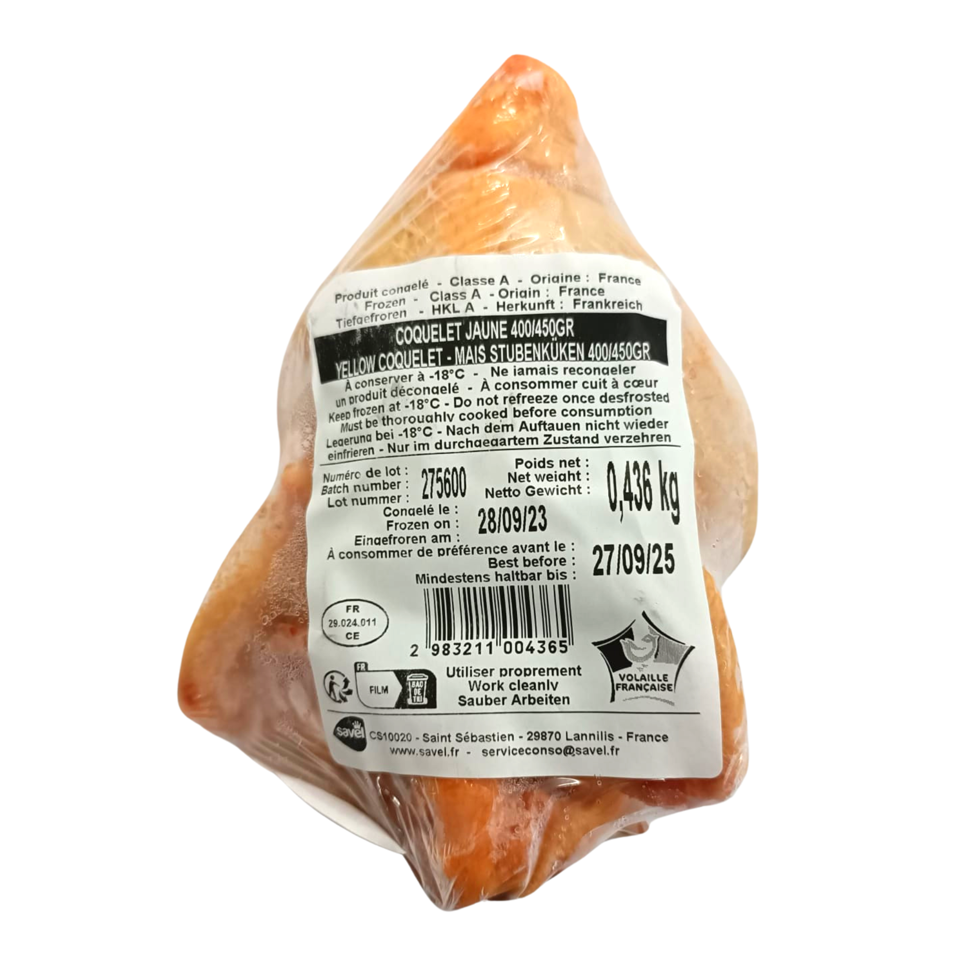 法國 Classe A 黄春雞 France  Savel Classe A Yellow Spring Chicken  400-450克/件 (急凍 -18°C)