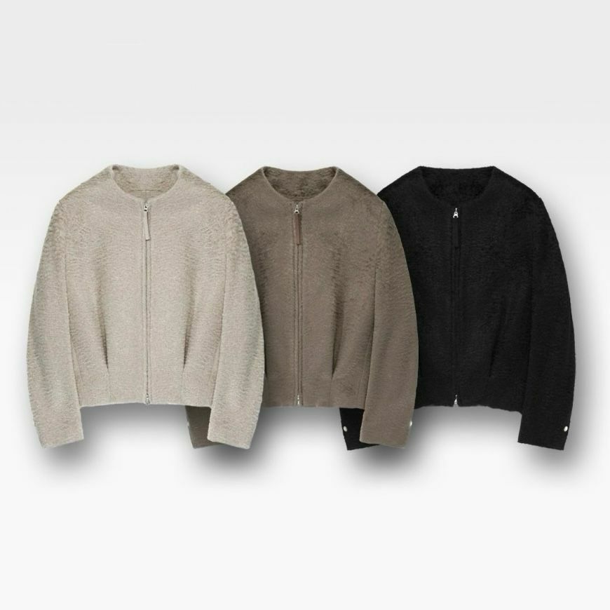 淨色圓領拉鍊外套 D.B.Y.M-034JK