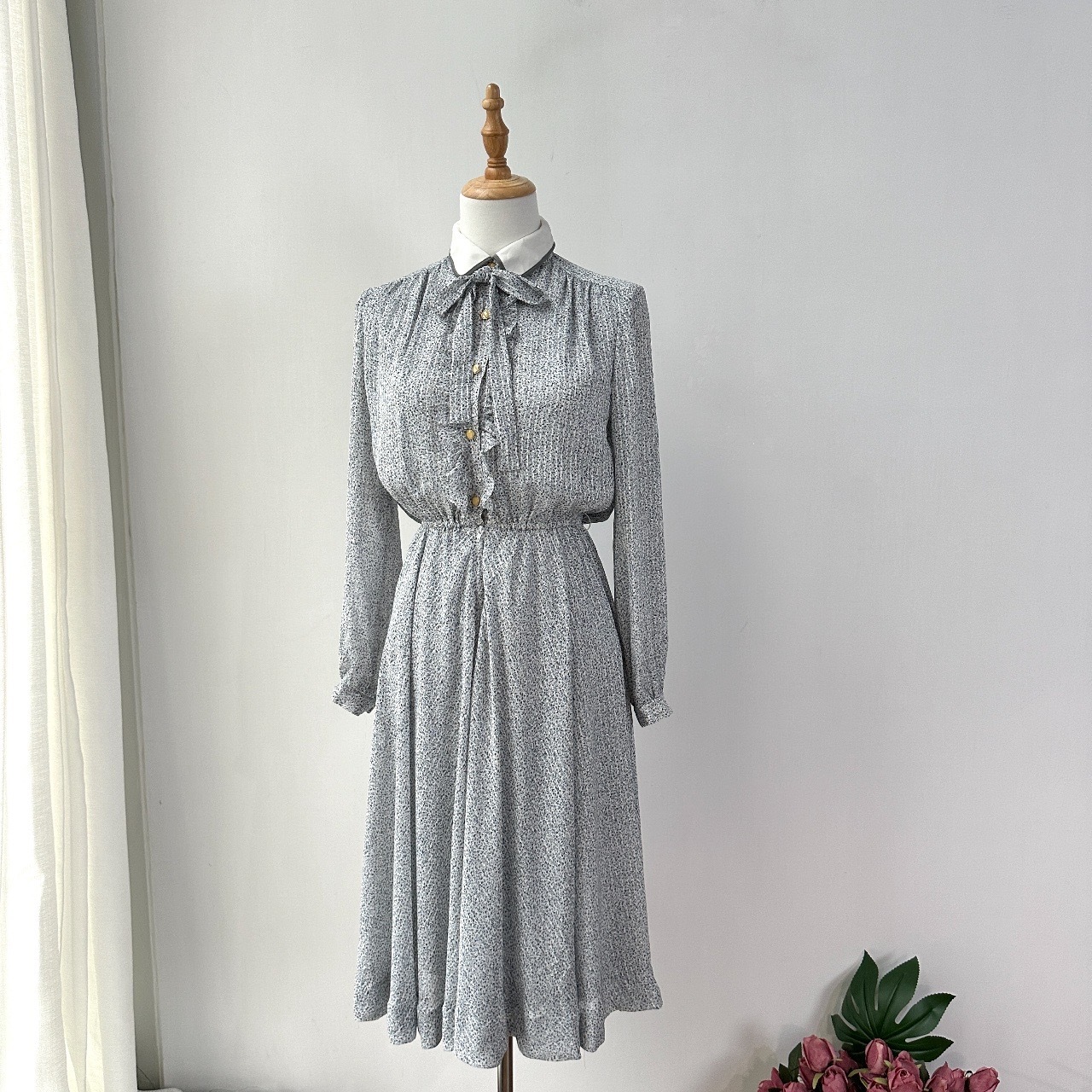 日本製灰藍碎花連身裙