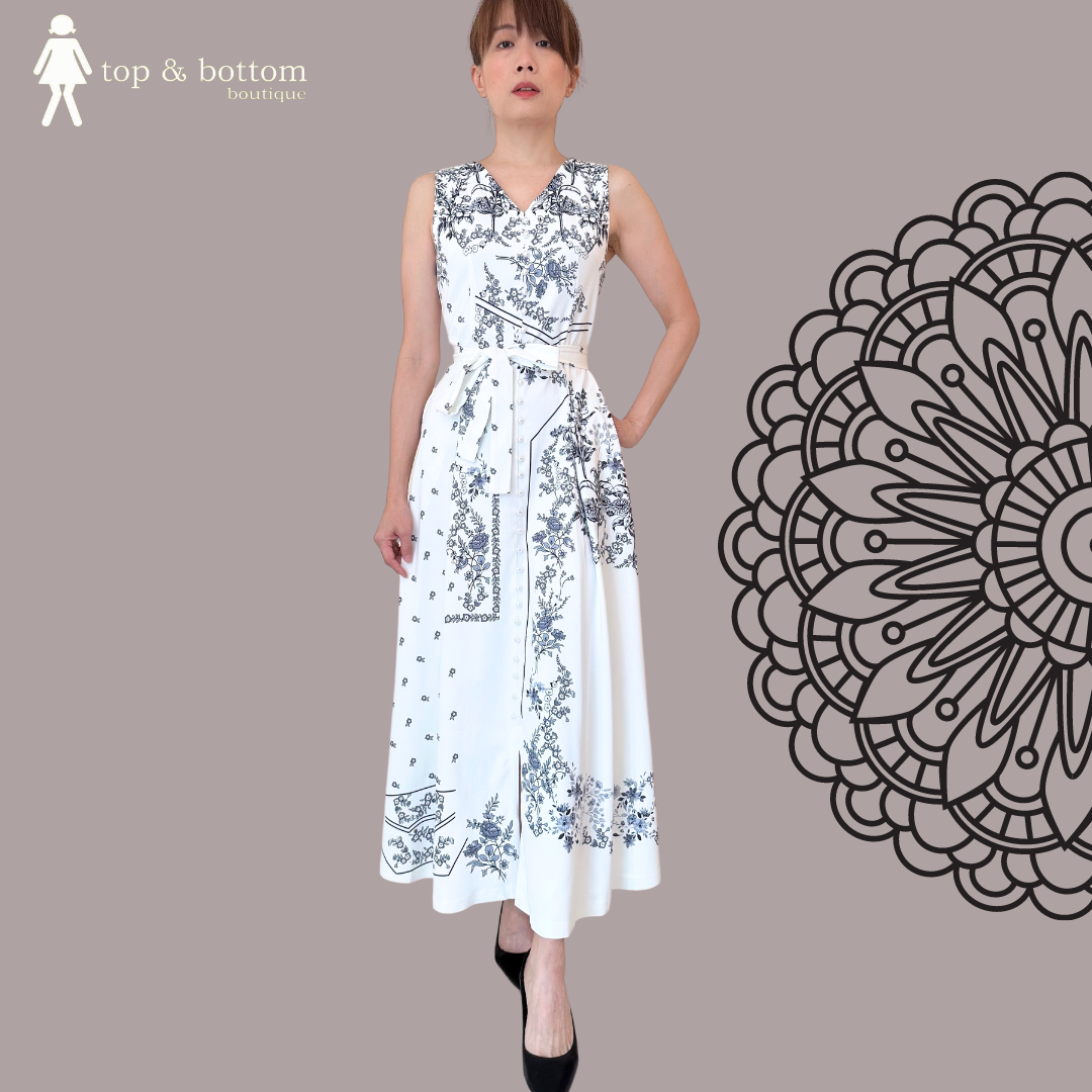 V NECK PRINTED LONG DRESS