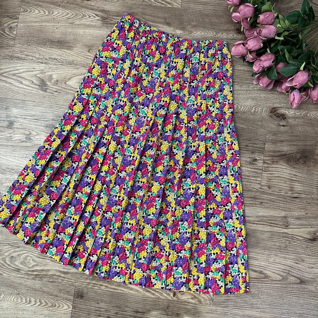 法國製鮮艷糖果感花叢半身裙