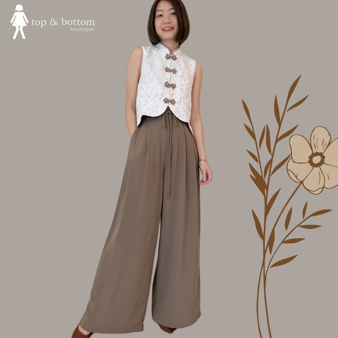 CHIFFON STRING FRONT WIDE LEG PANT