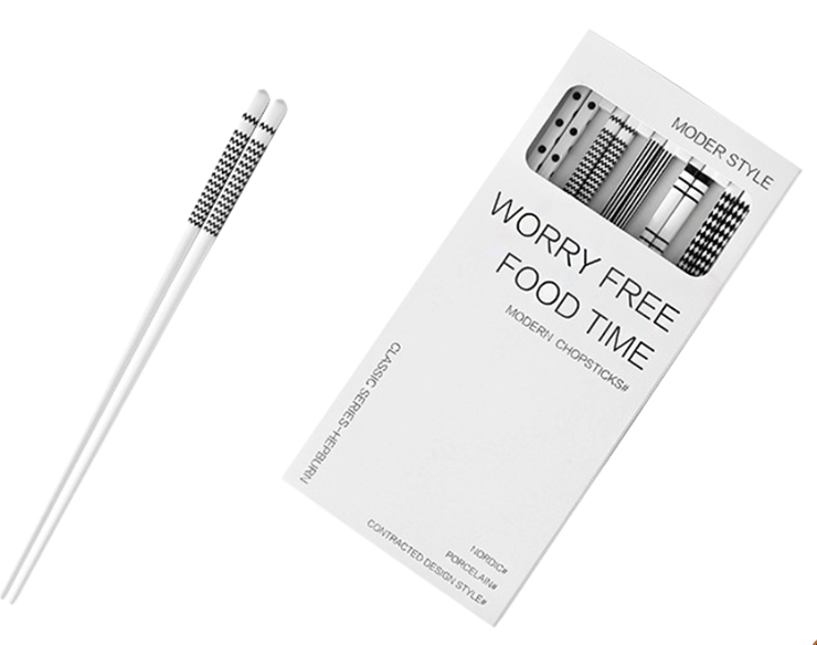 北歐經典復古黑白陶瓷筷子禮盒(1盒5雙)