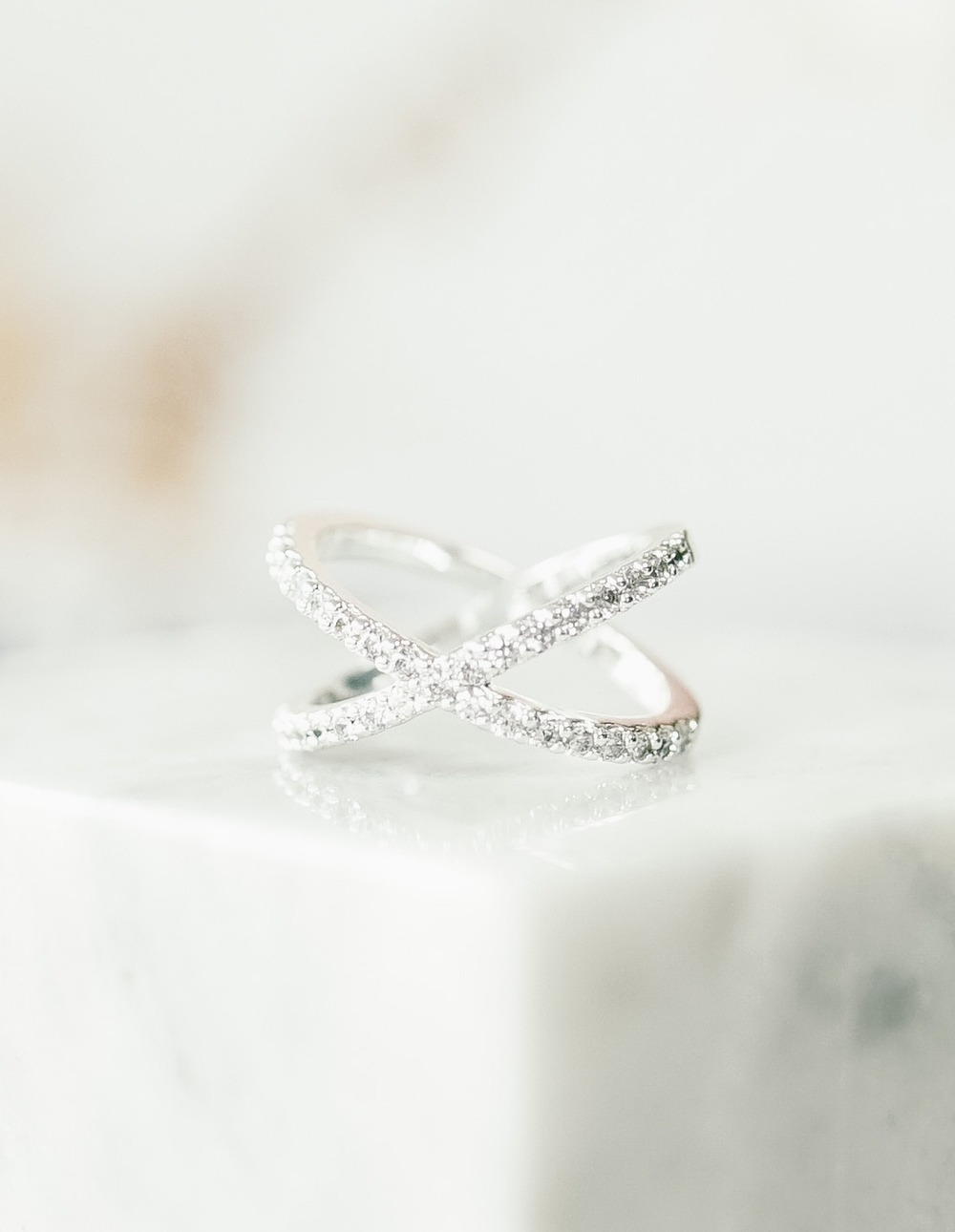 925 純銀交叉雙排鑽戒指