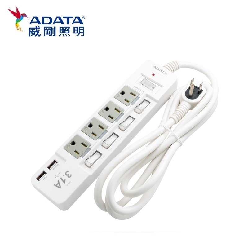 【威剛】5切4座3孔 USB+PD快充延長線-1.8M