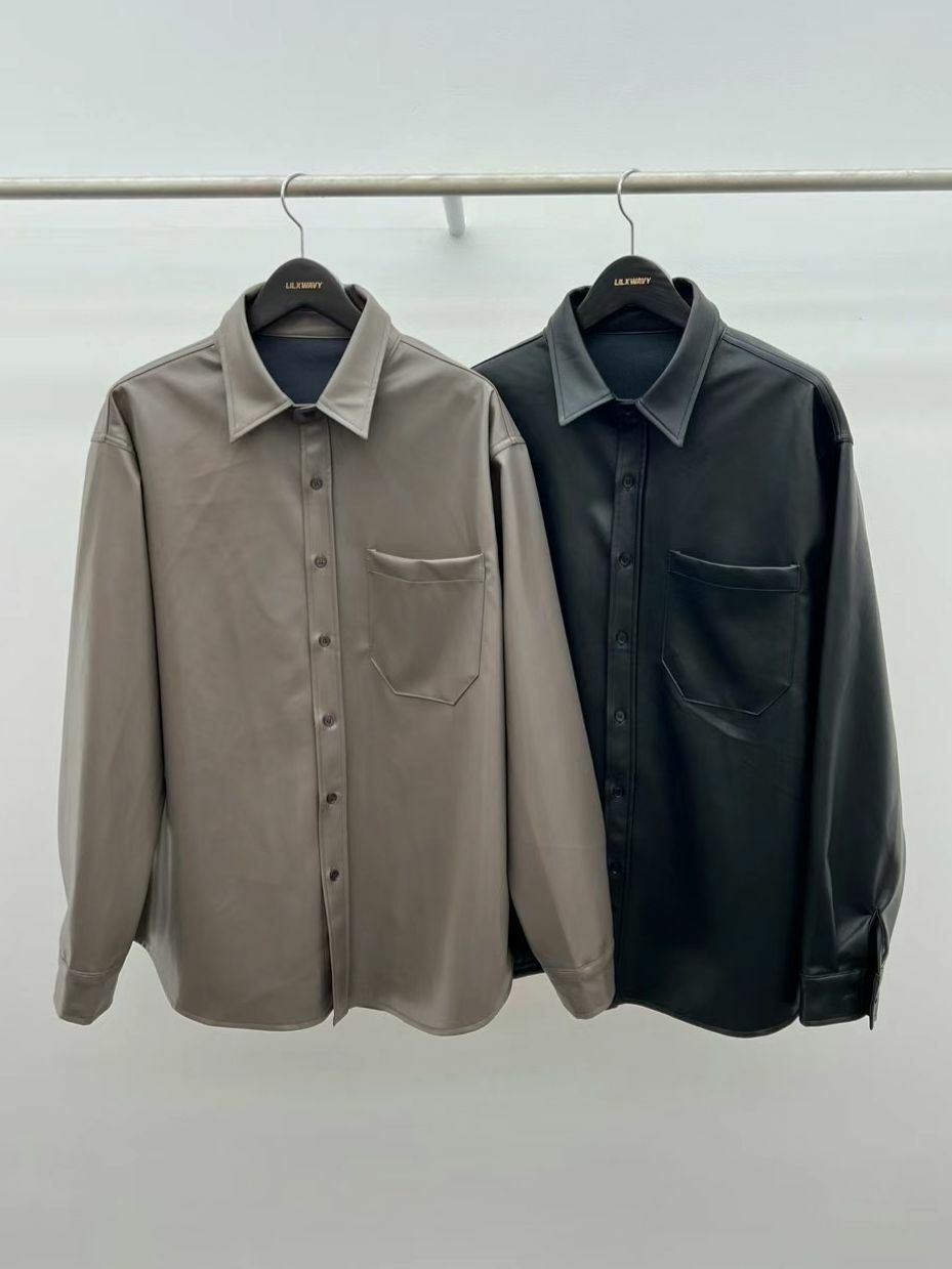 淨色合成皮長袖恤衫 LIL-018S