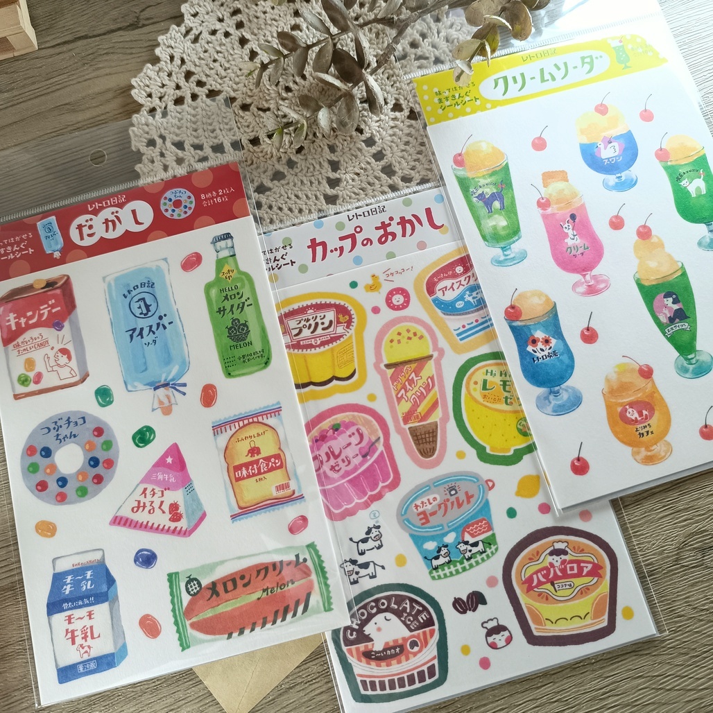 日本古川紙工．ﾚﾄﾛ日記 復古日記系列 大張和紙貼紙 共三款