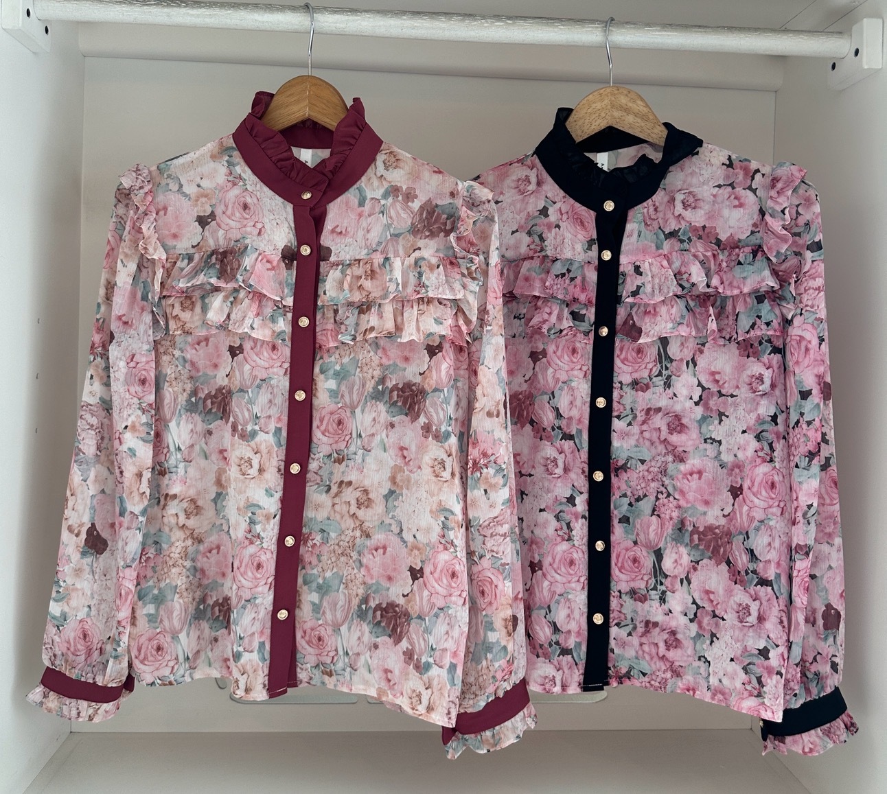KOREA CHIFFON FLORAL L/SLEEVE BUTTON BLOUSE
