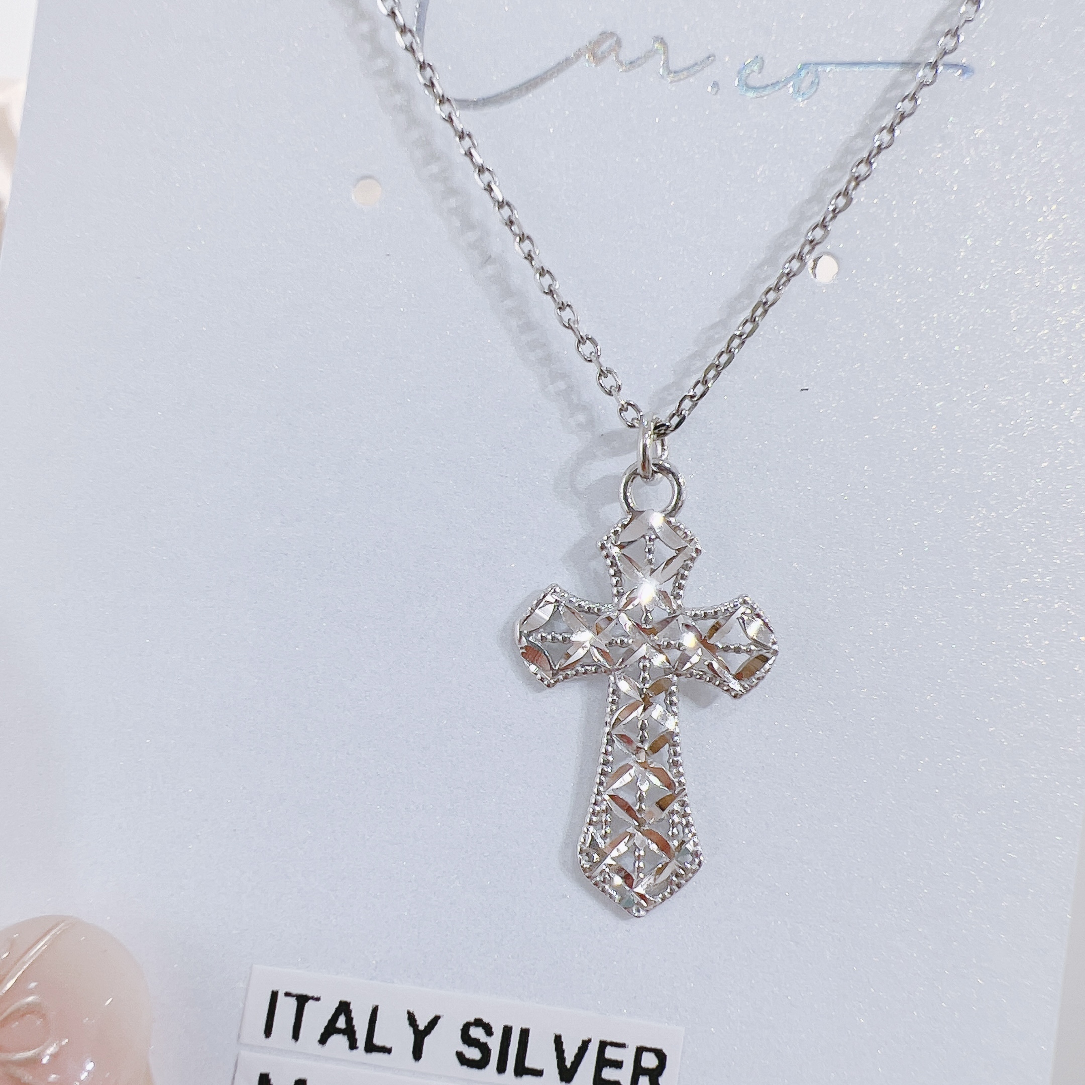 意大利通花十字架設計耳環/頸鏈 [ITALY SILVER🇮🇹]