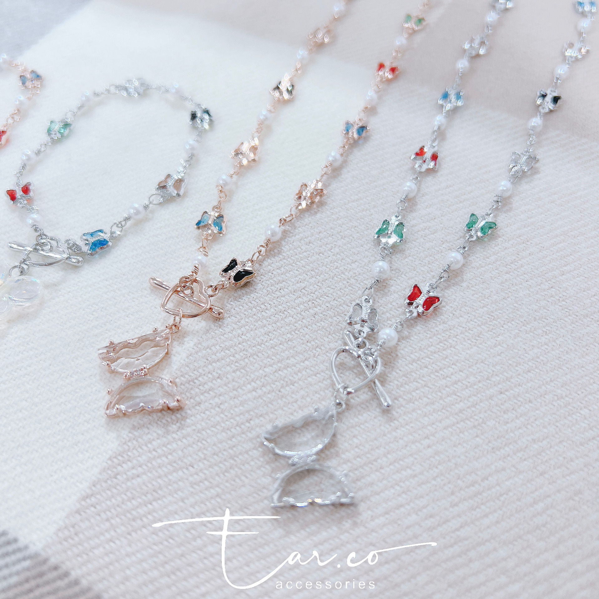 手工彩色蝴蝶心形OT扣手鏈/頸鏈