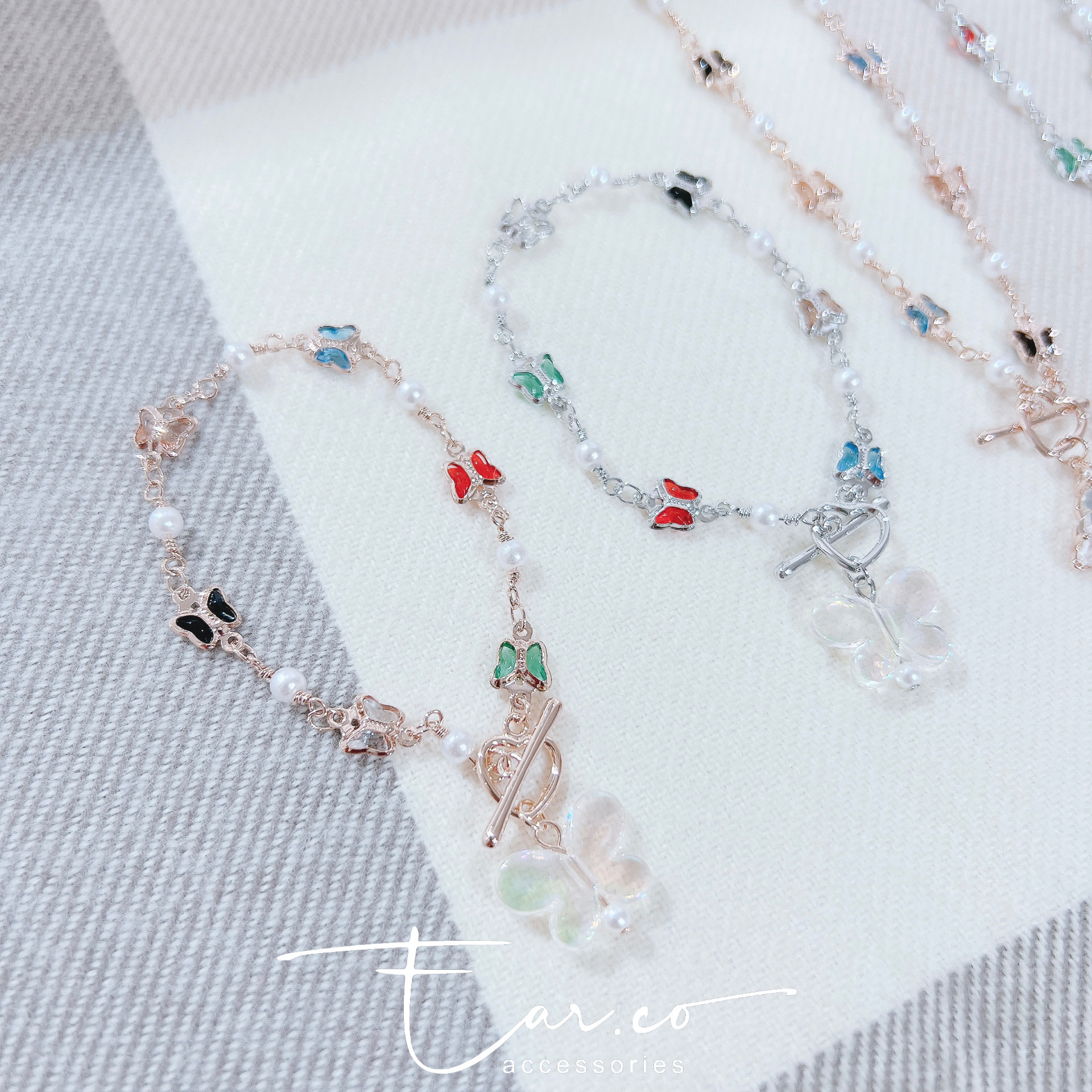 手工彩色蝴蝶心形OT扣手鏈/頸鏈