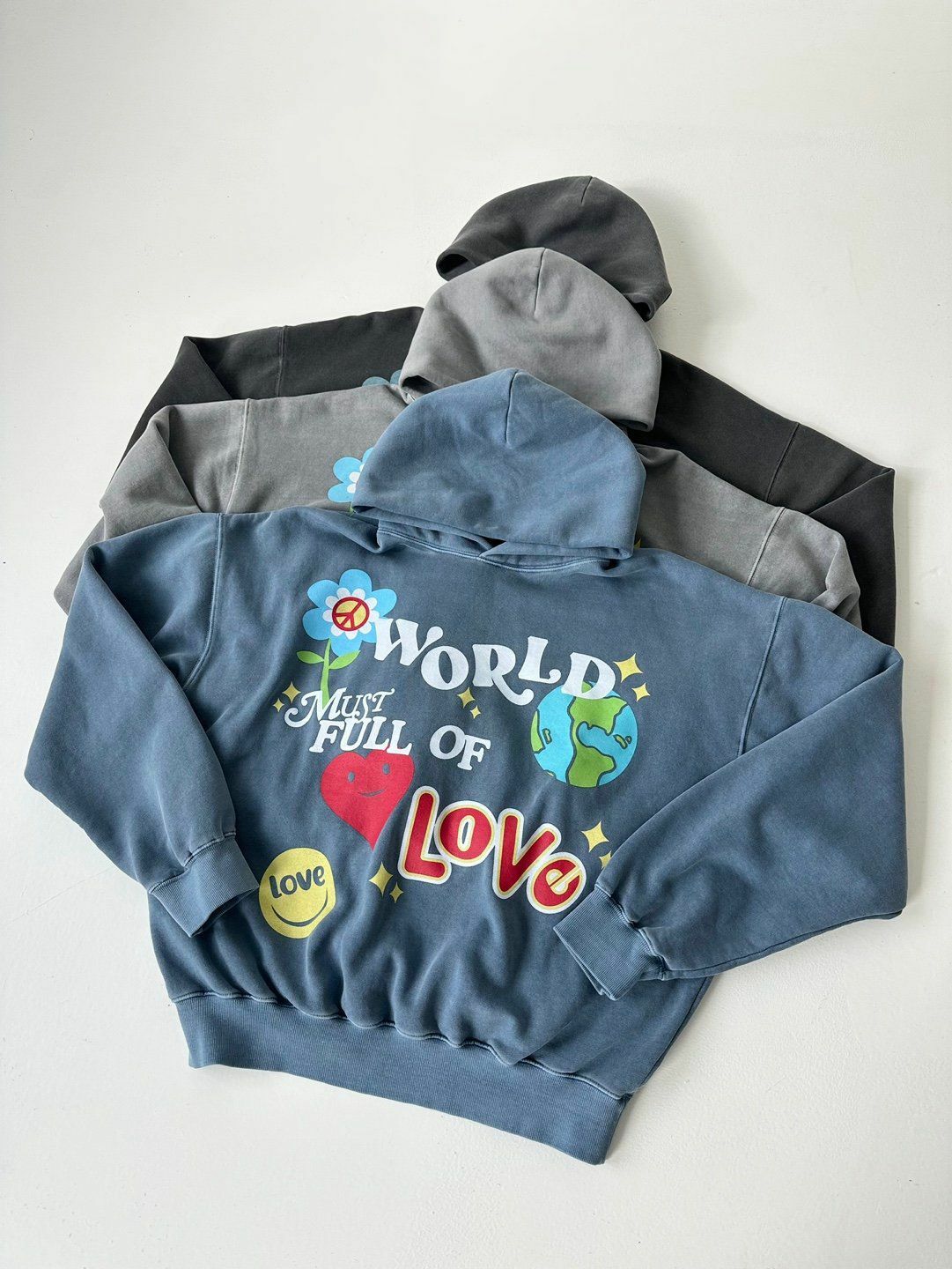 花花圖案英文字連帽衛衣(薄抓毛底) LANE-043T