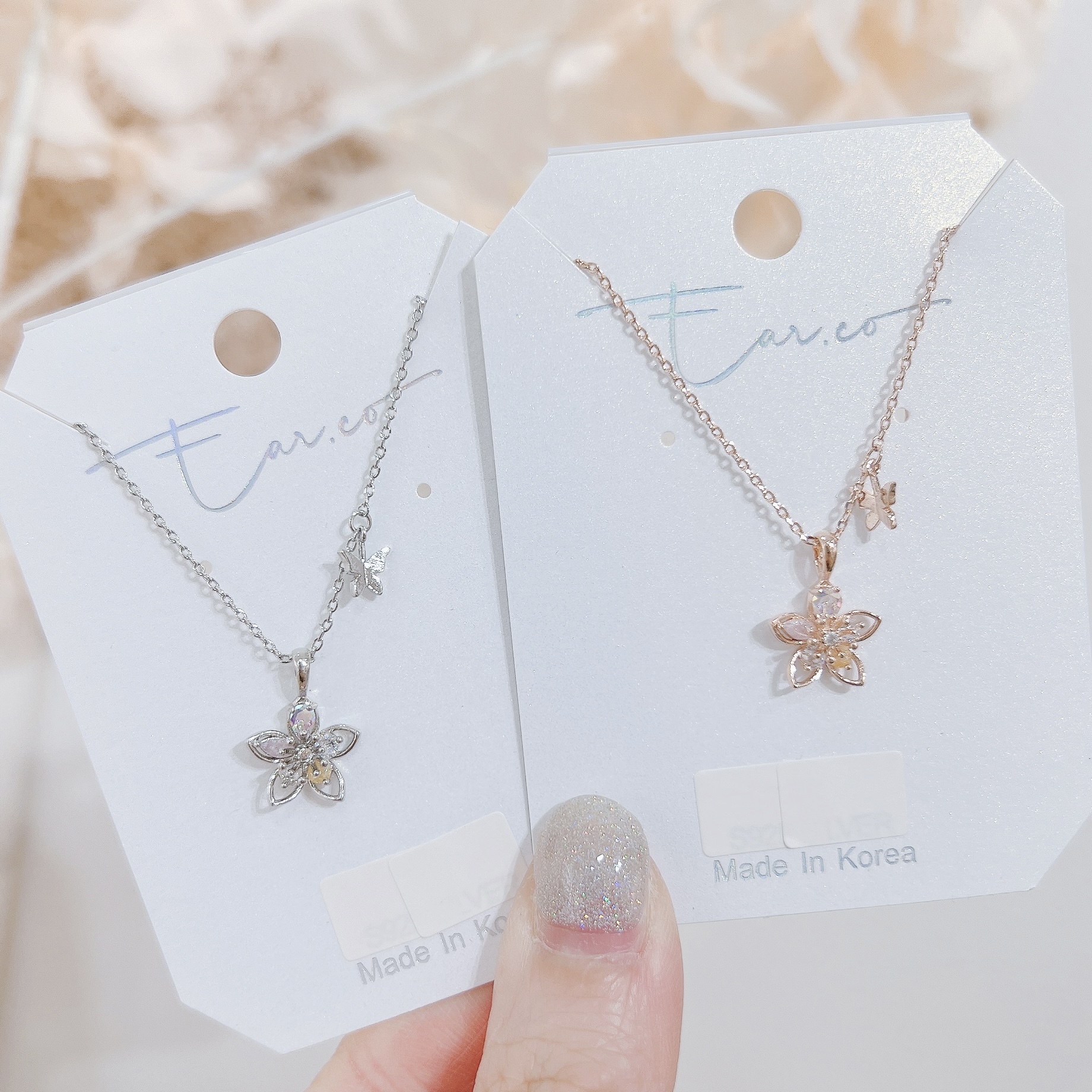 立體彩色皓石蝴蝶花朵頸鏈