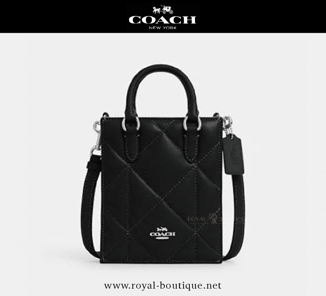 COACH 绗縫菱格紋皮革手提肩背兩用方包