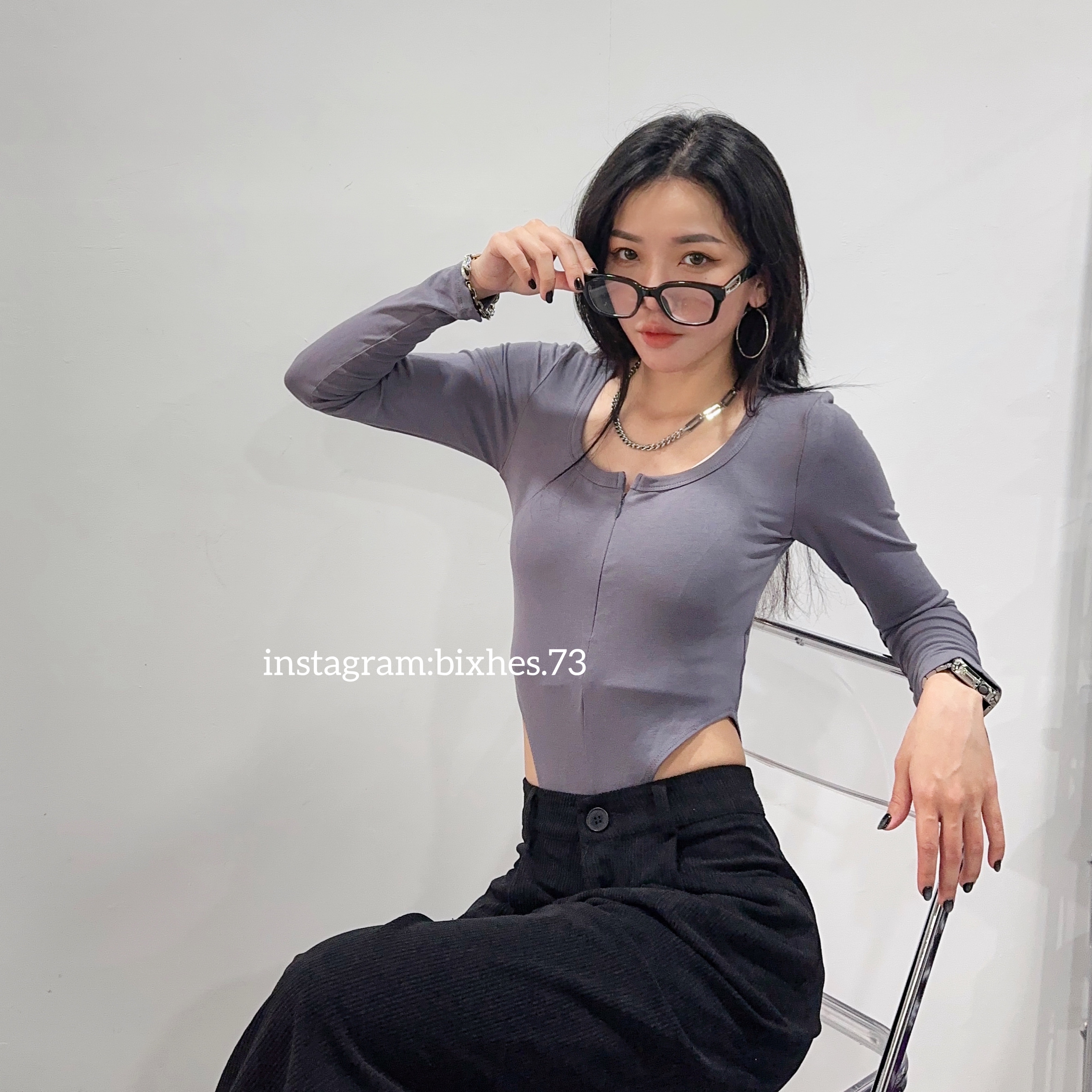 歐美拉鍊兩穿長袖連體衣(B00069)