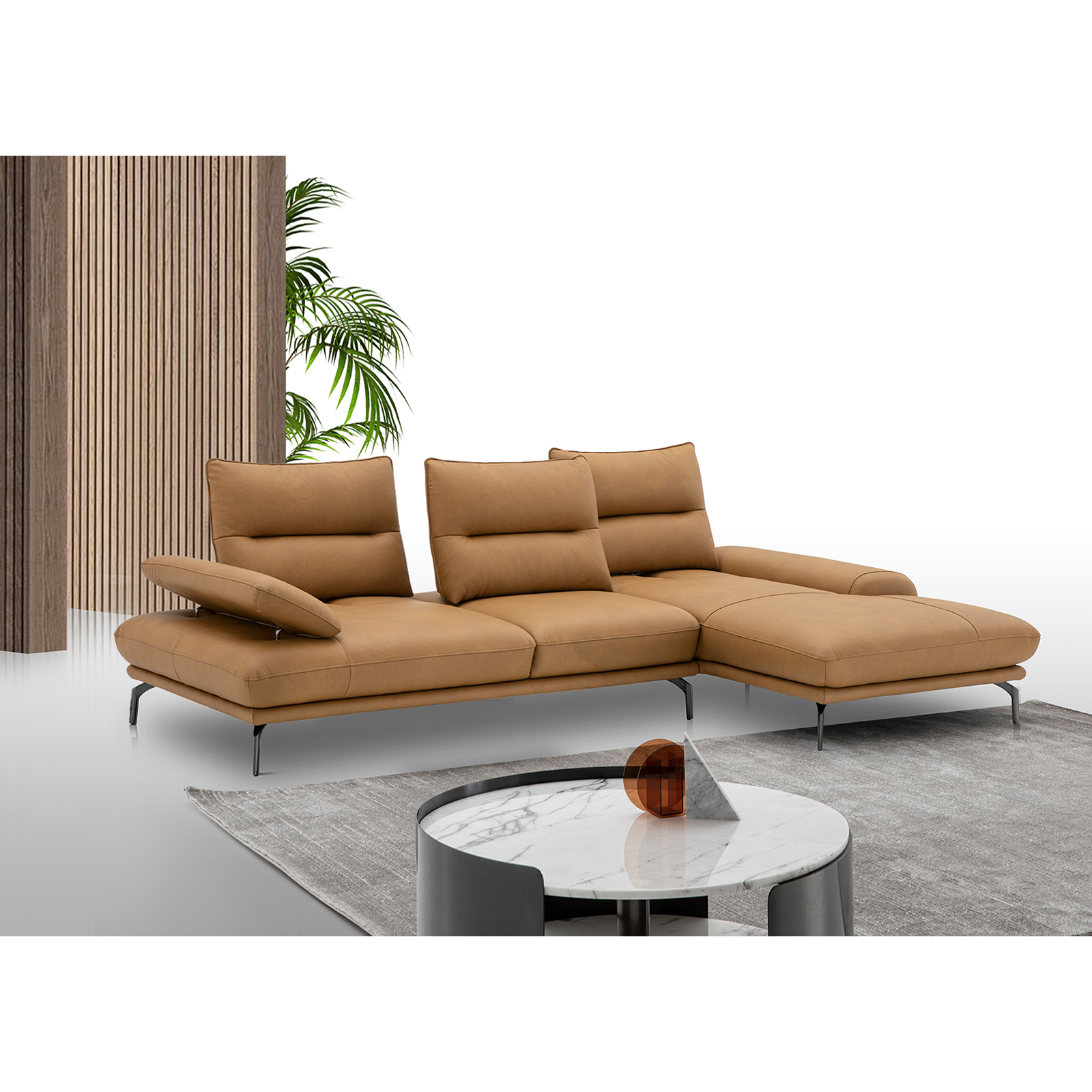 Peillac 手動式靠背可調 L 型皮沙發 -桔黃色〔SFA5260〕