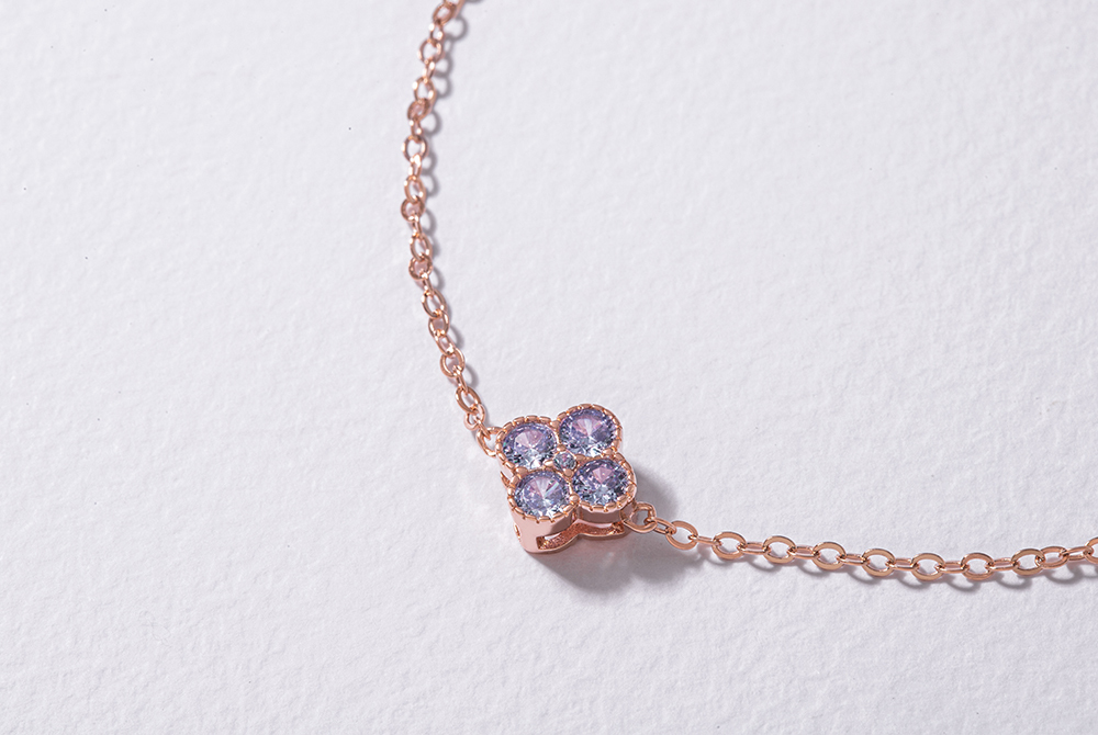 玫瑰 18K 紅色黃金天然鑽石手鏈- P11854B