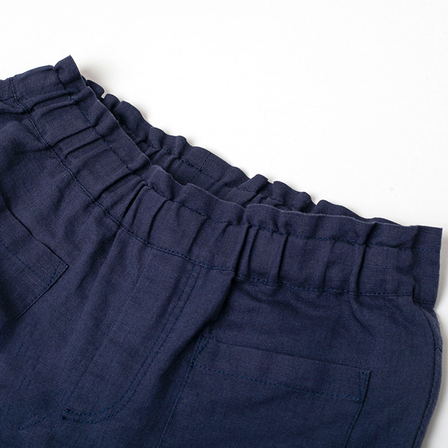棉麻寬口7分褲 藍