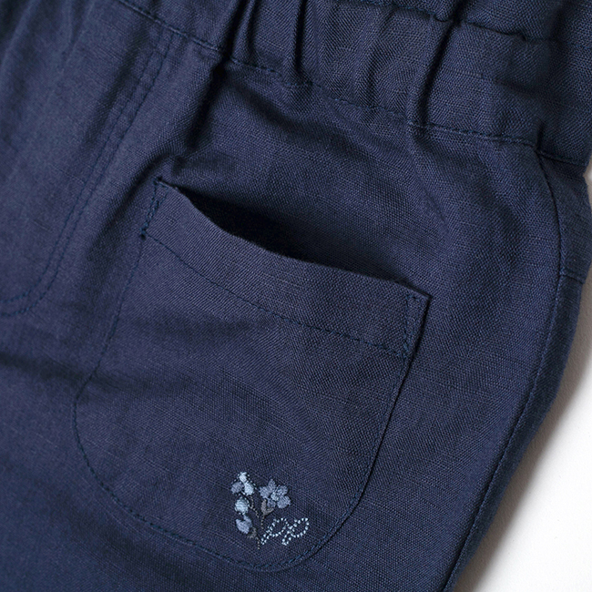 棉麻寬口7分褲 藍