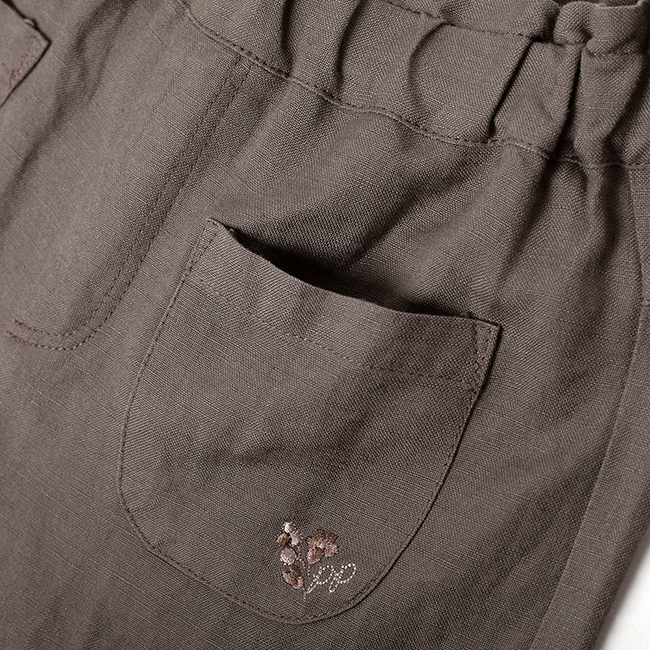 棉麻寬口7分褲 棕