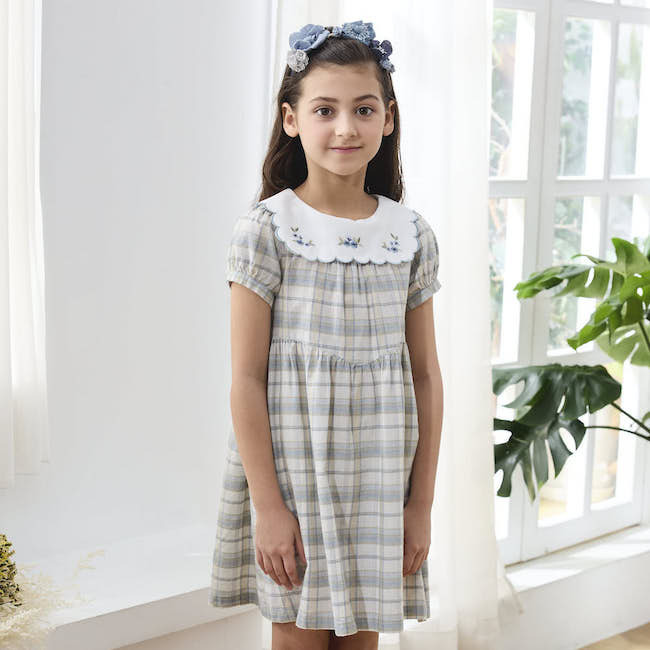 經典格紋洋裝 藍