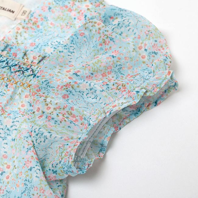 方領印花上衣 綠