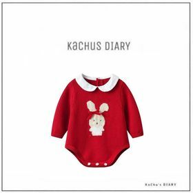 socute rabbit knit red bodysuit