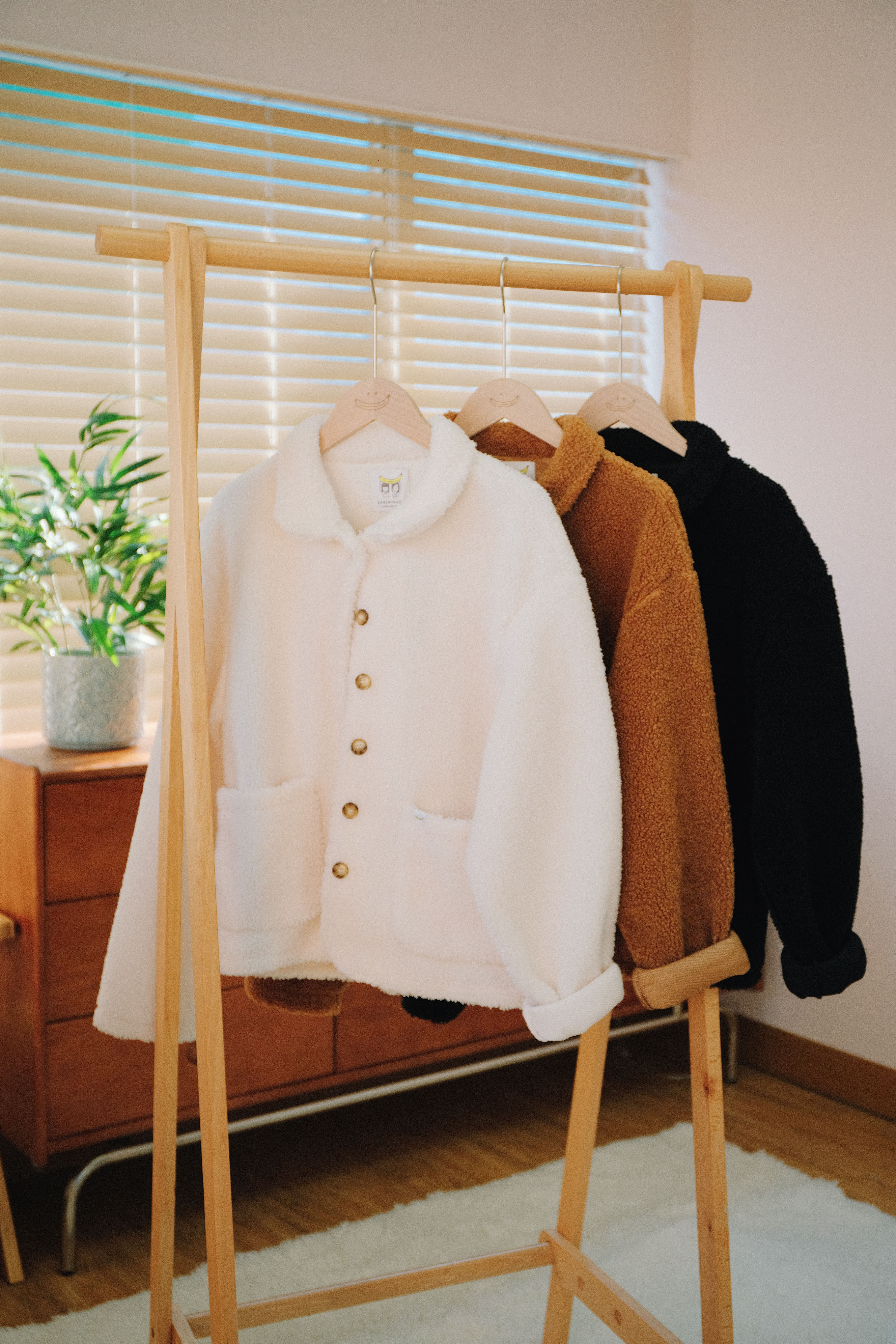 三色／搖粒絨翻領圓邊外套／ Fleece Lapel Long Sleeve Jacket