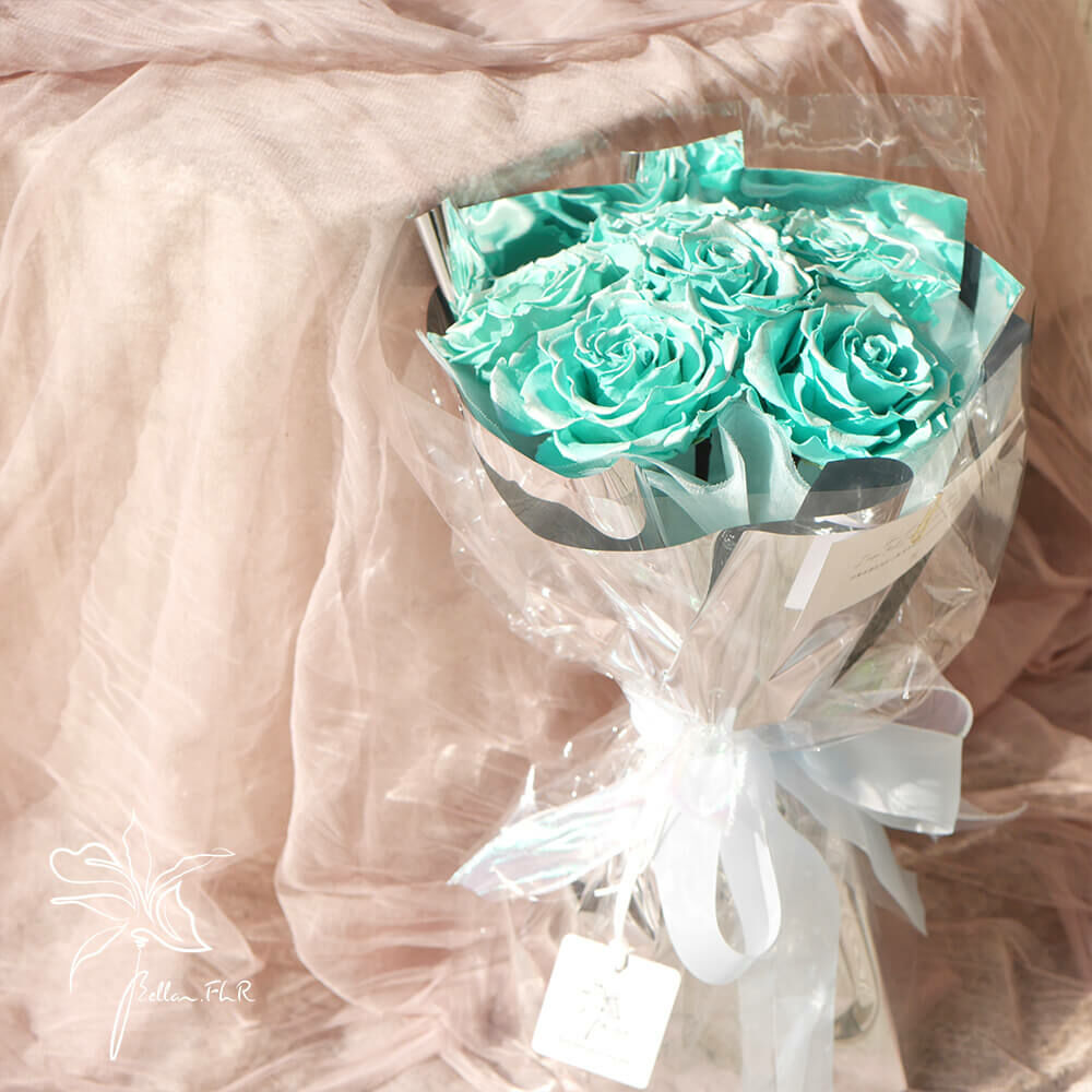 【一吻靛情】6朵永生玫瑰花束